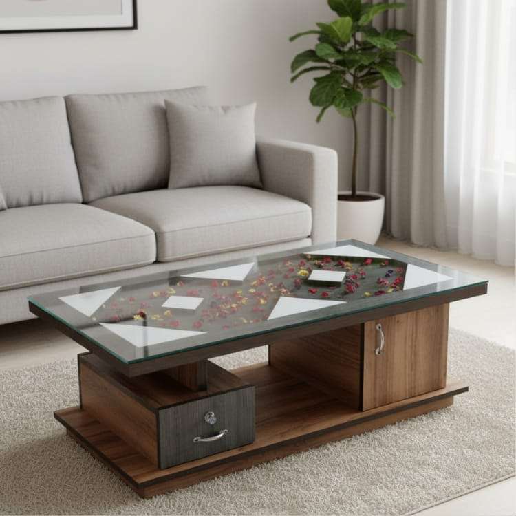 Flora Center Table with Glass Top and Storage